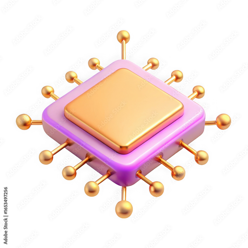 Poster 3d abstract geometric processor chip isolated on transparent background