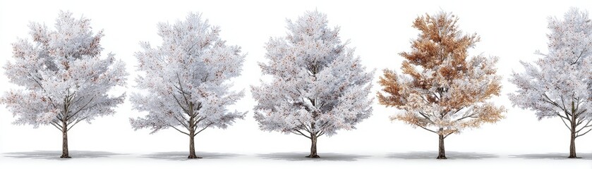 A serene and tranquil winter landscape scene showcasing a dense group of tall trees with delicate frosty leaves glittering in the cold morning light a beautiful natural spectacle