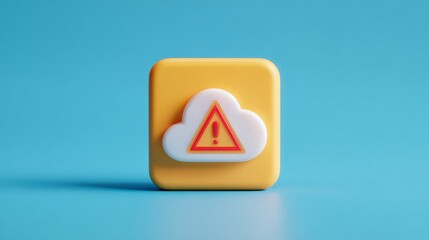 A vibrant yellow square shaped push button is prominently displayed featuring a bold centrally placed red triangular symbol pointing upwards suggesting an action or direction