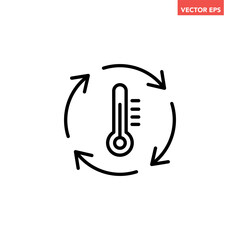 Black single temperature regulation line icon, simple round thermometer process setting flat design pictogram vector for app ads web button ui interface elements isolated on white background