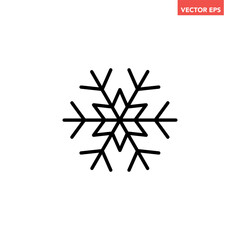 Black single snowflake line icon, simple freeze temperature flat design pictogram, infographic vector for app logo web banner button ui ux interface isolated on white background