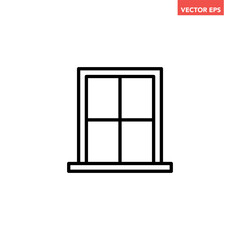 Black single clear window frame line icon. Simple modern building element graphic flat design pictogram vector for app ads web button banner ui interface elements isolated on white background