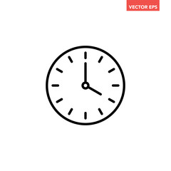 Black single round time clock icon, simple 4 am or pm clock flat design vector pictogram, infographic vector for app logo web website button ui ux interface elements isolated on white background