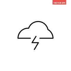 Black single cloud thunderstorm line icon, simple weather flat design vector pictogram, infographic vector for app logo web website button banner ui ux interface elements isolated on white background
