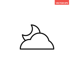 Black single overcast cloudy day line icon, simple flat design vector pictogram, infographic vector for app logo web website button banner ui ux interface elements isolated on white background