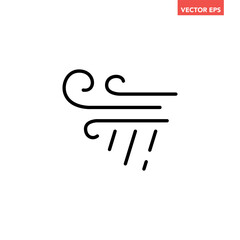 Black single windstorm with rain icon, simple bad weather flat design vector pictogram, infographic vector for app logo web website button banner ui ux interface elements isolated on white background