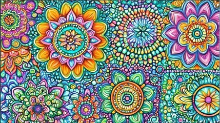 Vibrant floral pattern with intricate details creating a visually rich composition