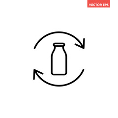 Black single recycle glass bottle line icon. Simple reusable ecological preservation graphic flat design pictogram vector for app web button banner ui interface elements isolated on white background