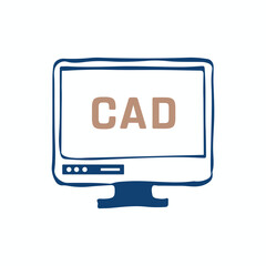 A computer Icon on a white background, A hand drawn illustration of CAD icon on a white background
