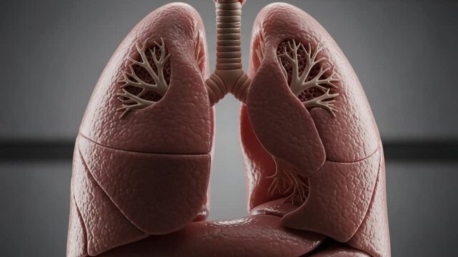 3D animation of human lungs with detailed bronchi and respiratory system