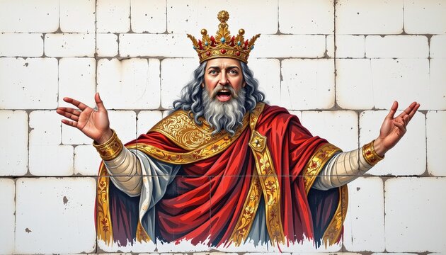 Naklejki a mural style portrait of an royal figure gesturing passionately, isolated on a white background with space around.