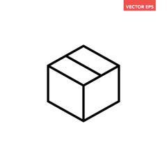 Black single square cargo box line icon. Simple moving parcel delivery concept flat design illustration, pictogram vector for app ads web button ui ux interface elements isolated on white background