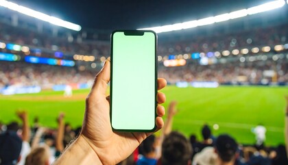 Smartphone displaying blank screen at a stadium