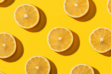 Obraz premium Lemon Slices on a Yellow Background