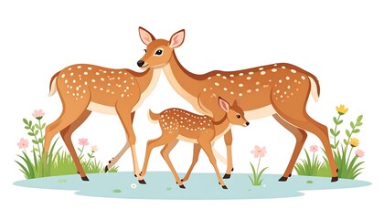 Naklejka premium Deer family in meadow