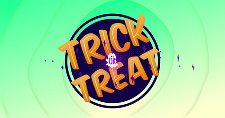 Image of trick or treat text over shapes on green background