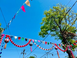 decorations on the streets around the house to welcome Independence Day