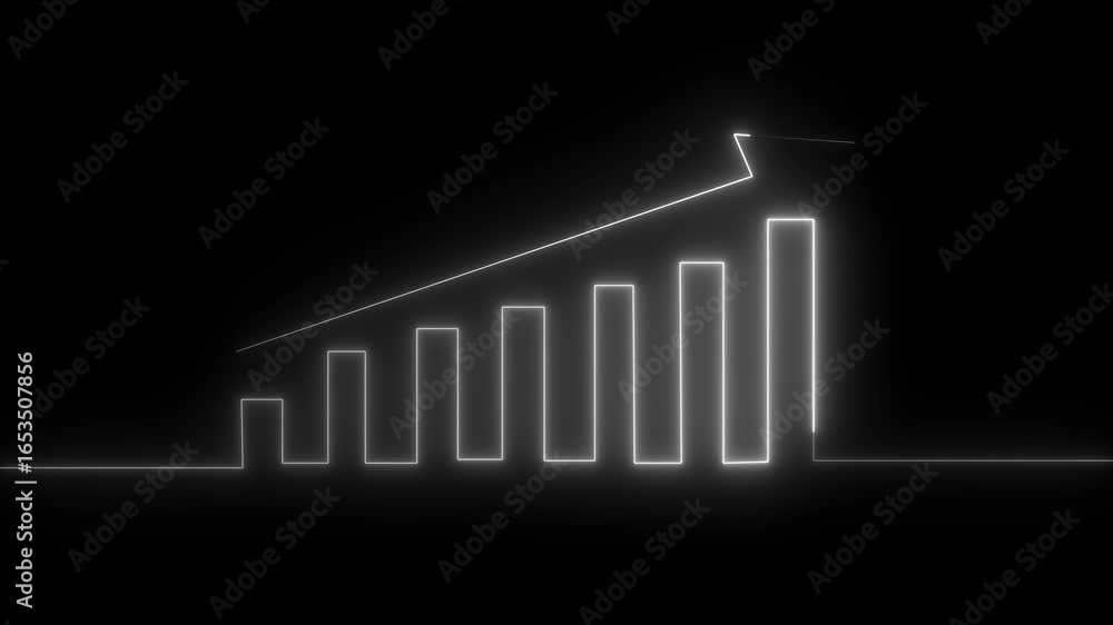 Poster white color business graph animation. glowing positive business bar chart with upward trend animatio