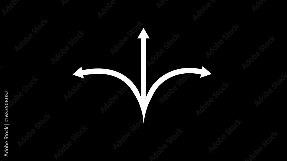 Aufkleber white color 3 arrows animation on black background. three arrows pointing in three directions on bla