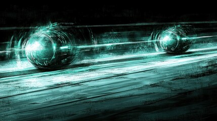 Abstract digital art displaying luminescent spheres in motion across a dark backdrop