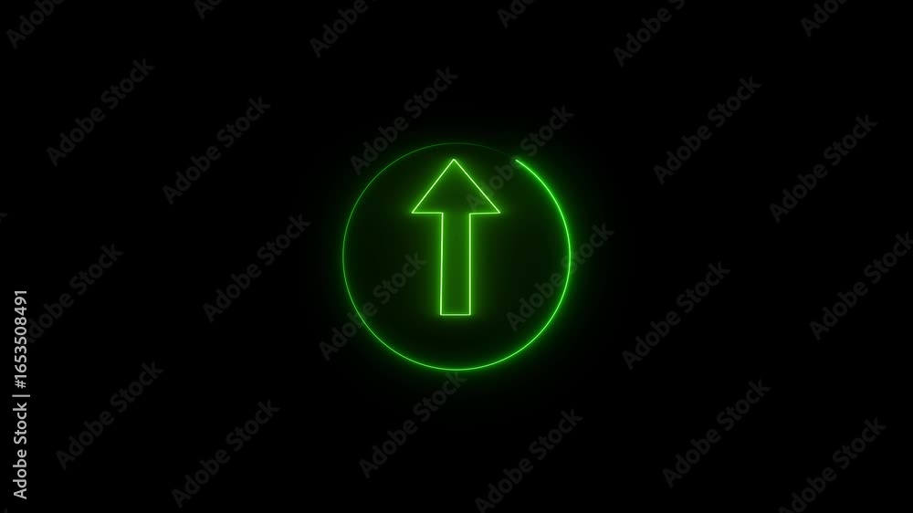 Poster abstract up side directional arrow icon. neon arrow up to down direction concept. green color neon a