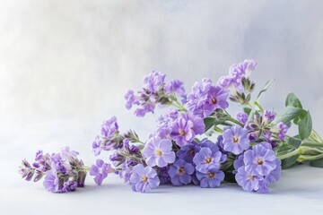 Heliotrope,vanilla scent,fragrant flower,purple clusters.A photo of a bunch of heliotrope flowers arranged in a bouquet, with a light, airy background, capturing the softness and charm