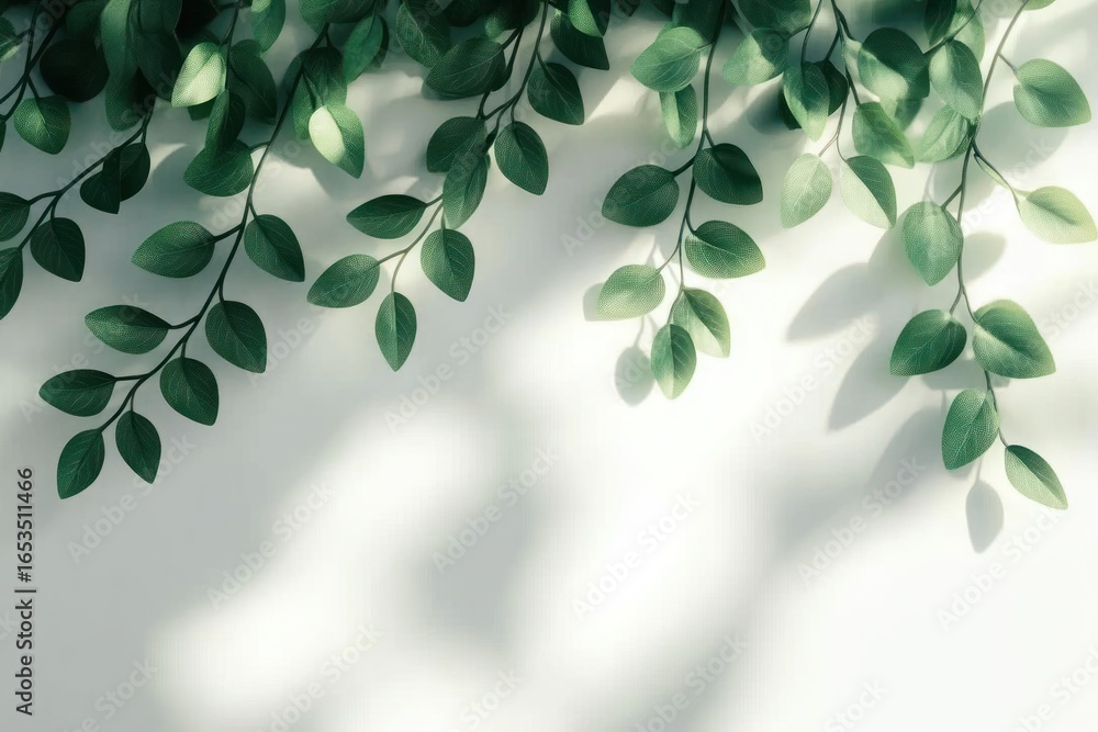 Poster green leafy branches casting soft shadows on a plain light background creating a peaceful and natura