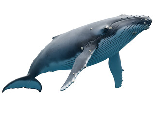 Detailed illustration of a humpback whale in motion against a stark black background.