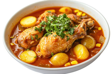 Hearty chicken stew with potatoes and corn parsley