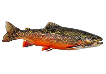 A detailed  shot of a speckled trout, showcasing its vibrant colors and intricate patterns against a dark background.