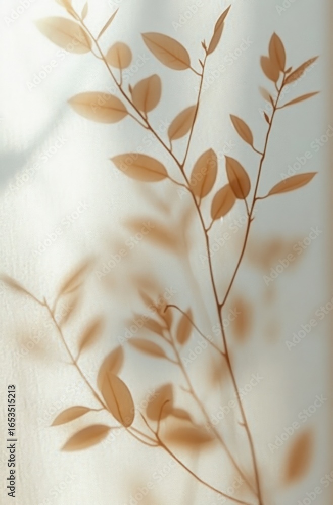 Poster softly blurred brown leaves and thin branches casting gentle shadows on a light background creating 