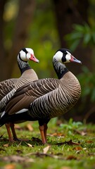 Obraz premium Two ducks in a lush forest setting