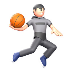 3D Render 3D rendered male figure in grey athletic wear running with basketball; ideal for sports marketing, fitness, and active lifestyle campaigns.