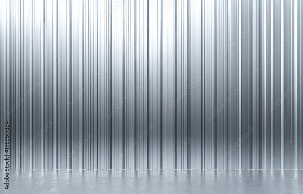 Aufkleber empty shiny vertical metal panels with reflective surface and smooth concrete floor creating industr