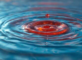 Captivating water drop impact: ripples and vibrant colors create a stunning liquid art piece.