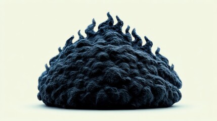 Textured dark blue amorphous shape with flame like protrusions against a light backdrop