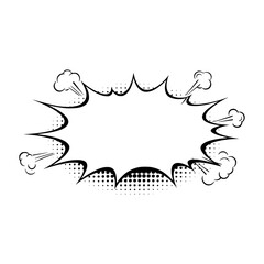 Yellow comic explosion bubble with black outline, blank starburst burst pop art speech shape template, cartoon explosion blast, retro style comic frame for text, design element isolated white backgrou