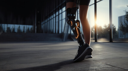 A clean, product-focused shot of a sleek robotic leg brace assisting a person's leg in a controlled motion. The image highlights the technology's precision and its role in a patient's recovery.