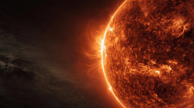 Close-up view of solar flare on the Sun's surface - Powered by Adobe