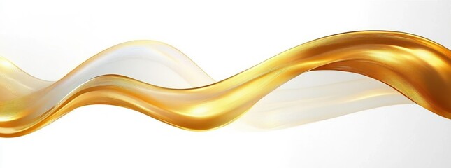 Obraz premium Smooth golden and translucent waves flowing horizontally on a white background creating a sense of fluidity and elegance