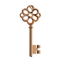 Obraz premium Ornate Gold Key with Floral Design on White Background