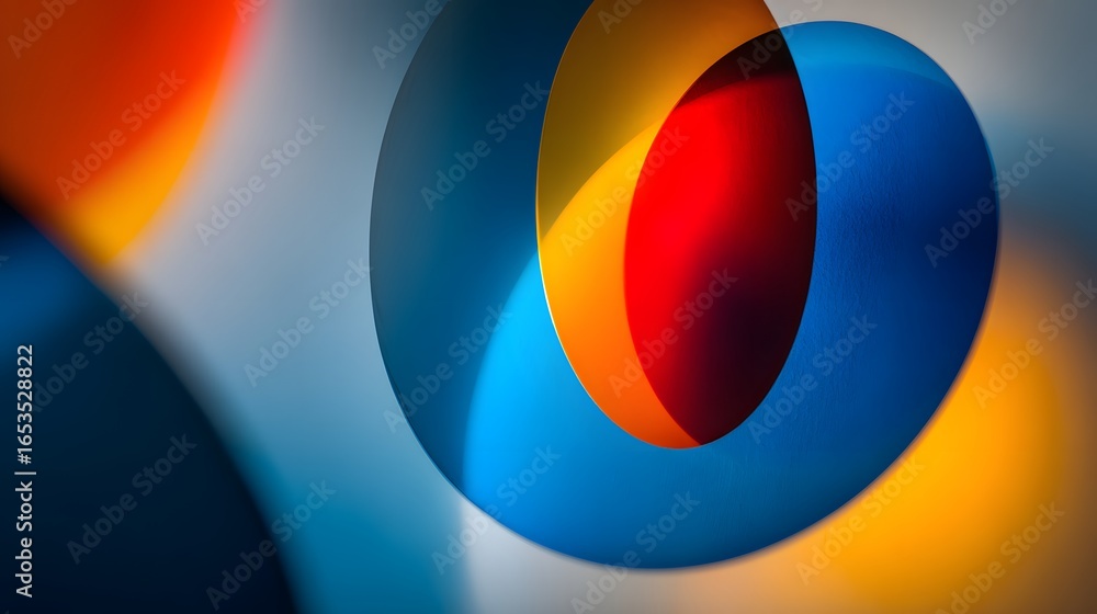 Poster intricate interplay of vibrant colors and overlapping circles creates a dynamic abstract design.