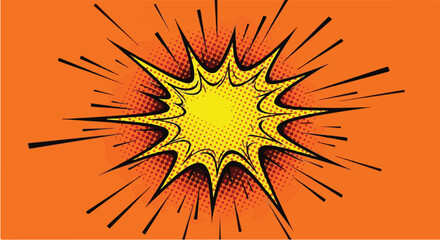 Vibrant Comic Book Explosion Graphic, Yellow and Orange, Vector Illustration