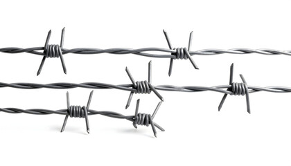 Close Up Of Barbed Wire Against White Background Demonstrating Security And Restriction