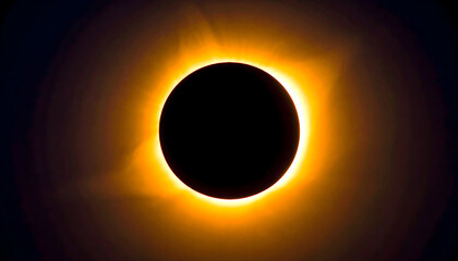 Solar Eclipse Showing Black Circle with Golden Corona Against Dark Background