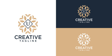 logo and icon of flower ornament with initial U © micky_adb