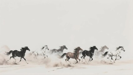 Naklejka premium Wild Horses Running in Desert Dust – Freedom and Power Concept