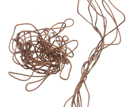 Tangle Mess Complicated Climbing Rope roll fly in air. Strong safety climbing rope for sport mountain hobby, need safety gear to lock hold weight of climber rope. White background isolated