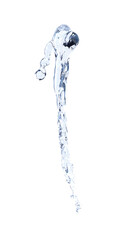 Shape form droplet of Water splashes into drop water attack fluttering in air and stop motion freeze shot. Splash Water for texture graphic resource elements, White background isolated