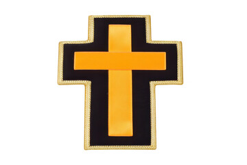 Obraz premium Black and gold cross yellow ribbon religious symbol Christian faith isolated on transparency background decorative elegant spiritual hope peace